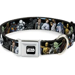 STAR WARS Logo Full Color Black/White Seatbelt Buckle Collar - Star Wars Classic Character Poses Black