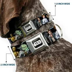 STAR WARS Logo Full Color Black/White Seatbelt Buckle Collar - Star Wars Classic Character Poses Black