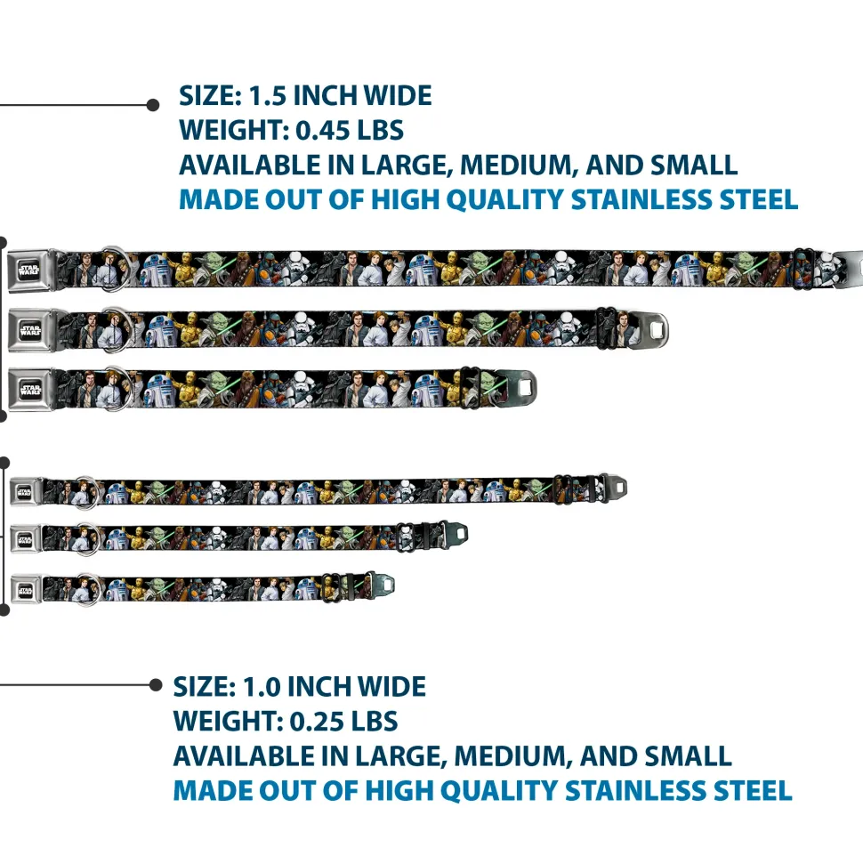 STAR WARS Logo Full Color Black/White Seatbelt Buckle Collar - Star Wars Classic Character Poses Black