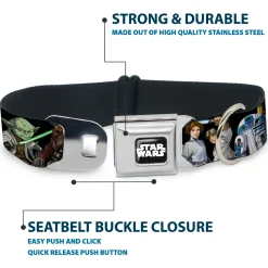 STAR WARS Logo Full Color Black/White Seatbelt Buckle Collar - Star Wars Classic Character Poses Black