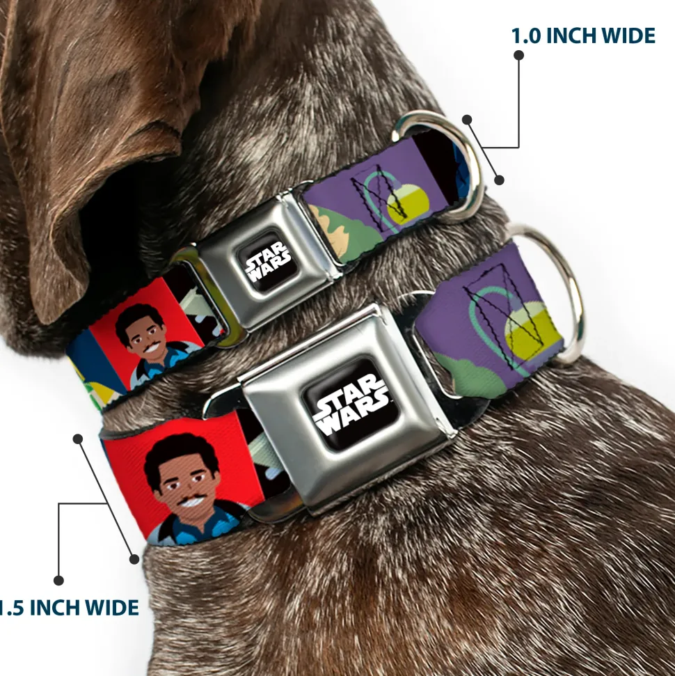 STAR WARS Logo Full Color Black/White Seatbelt Buckle Collar - Star Wars Classic 16-Character Pose Blocks Multi Color