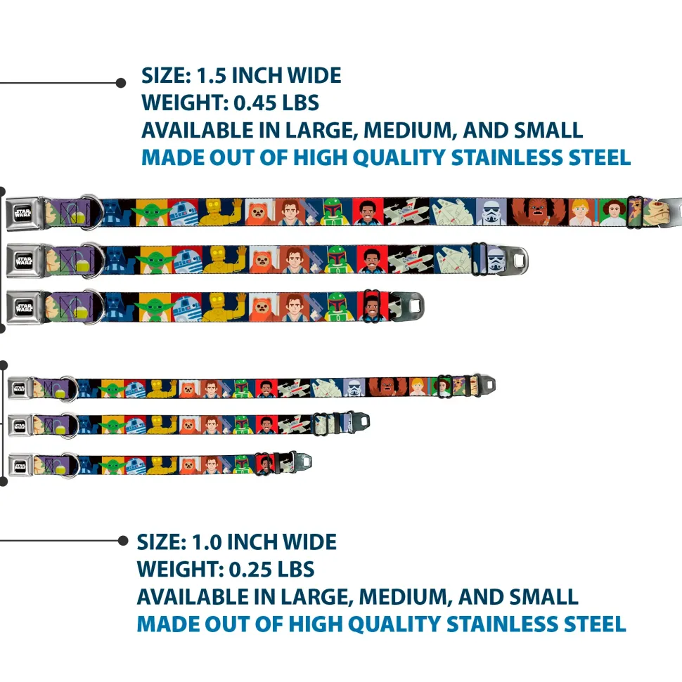 STAR WARS Logo Full Color Black/White Seatbelt Buckle Collar - Star Wars Classic 16-Character Pose Blocks Multi Color