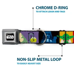 STAR WARS Logo Full Color Black/White Seatbelt Buckle Collar - Star Wars Classic 16-Character Pose Blocks Multi Color