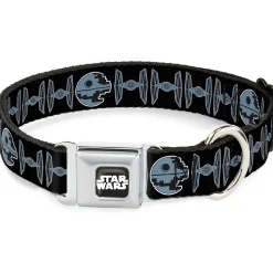 STAR WARS Logo Full Color Black/White Seatbelt Buckle Collar - Star Wars Death Star and TIE Fighters Black/Gray