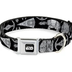 STAR WARS Logo Full Color Black/White Seatbelt Buckle Collar - Star Wars Ships and Vehicles Black/Grays