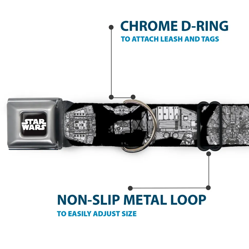 STAR WARS Logo Full Color Black/White Seatbelt Buckle Collar - Star Wars Ships and Vehicles Black/Grays