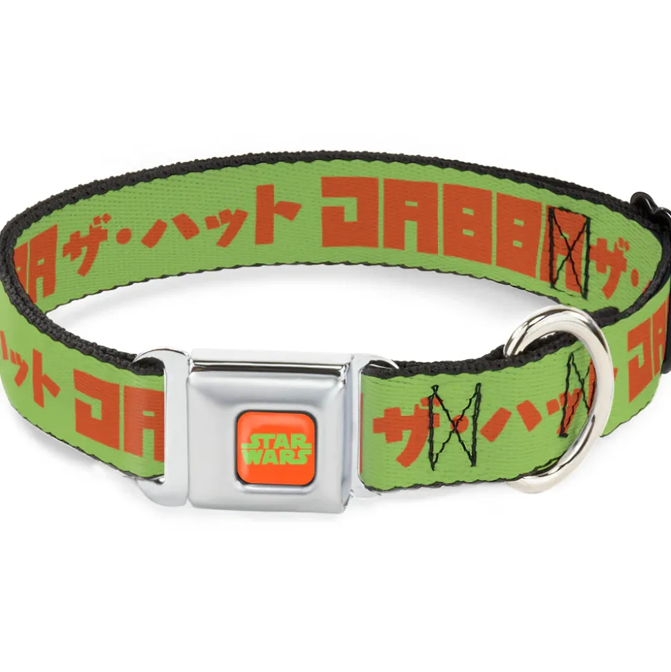 STAR WARS Logo Full Color Orange/Green Seatbelt Buckle Collar - Star Wars JABBA THE HUTT Text and Characters Green/Orange