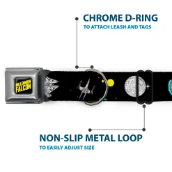 Star Wars MILLINNIUM FALCON Text Full Color Black/Yellow Seatbelt Buckle Collar - Star Wars Death Star Millennium Falcon and X-Wing Fighter in Space Black