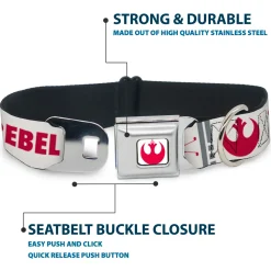Star Wars Rebel Alliance Insignia Full Color White/Red Seatbelt Buckle Collar - Star Wars REBEL PILOT Rebel Alliance Insignia/Lightsaber/X-Wing Fighter White/Red/Yellow/Gray
