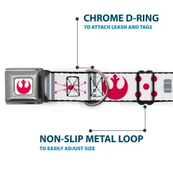 Star Wars Rebel Alliance Insignia Full Color White/Red Seatbelt Buckle Collar - Star Wars REBEL PILOT Rebel Alliance Insignia/Lightsaber/X-Wing Fighter White/Red/Yellow/Gray