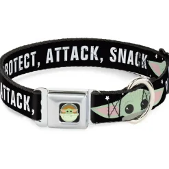 Star Wars The Child Chibi Pod Pose Full Color Black Seatbelt Buckle Collar - Star Wars The Child Chibi Face PROTECT ATTACK SNACK Black/White