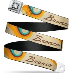 Starburst Seatbelt Belt - Ford BRONCO Script Wave Beige/Brown/Blue/Orange Webbing