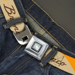 Starburst Seatbelt Belt - Ford BRONCO Script Wave Beige/Brown/Blue/Orange Webbing
