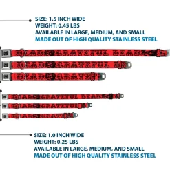 Steal Your Face Seatbelt Buckle Collar - Grateful Dead Text w/Skull & Roses Red