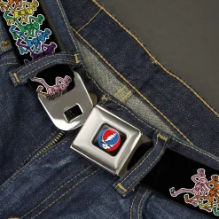 Steal Your Face Seatbelt Belt - Dancing Skeletons Black/Multi Color Webbing