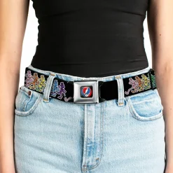 Steal Your Face Seatbelt Belt - Dancing Skeletons Black/Multi Color Webbing