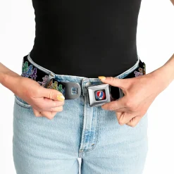 Steal Your Face Seatbelt Belt - Dancing Skeletons Black/Multi Color Webbing