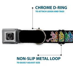 Steal Your Face Seatbelt Buckle Collar - Dancing Skeletons Black/Multi Color