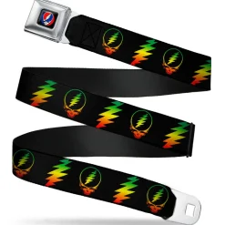 Steal Your Face Seatbelt Belt - Steal Your Face w/Lightning Bolt Repeat Black/Rasta Webbing