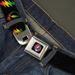 Steal Your Face Seatbelt Belt - Steal Your Face w/Lightning Bolt Repeat Black/Rasta Webbing