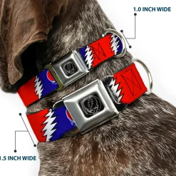 Steal Your Face Seatbelt Buckle Collar - Steal Your Face w/Lightning Bolt Repeat Red/White/Blue