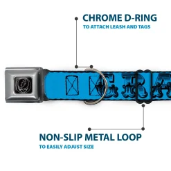 Steal Your Face Seatbelt Buckle Collar - Grateful Dead Text w/Skull & Roses Turquoise