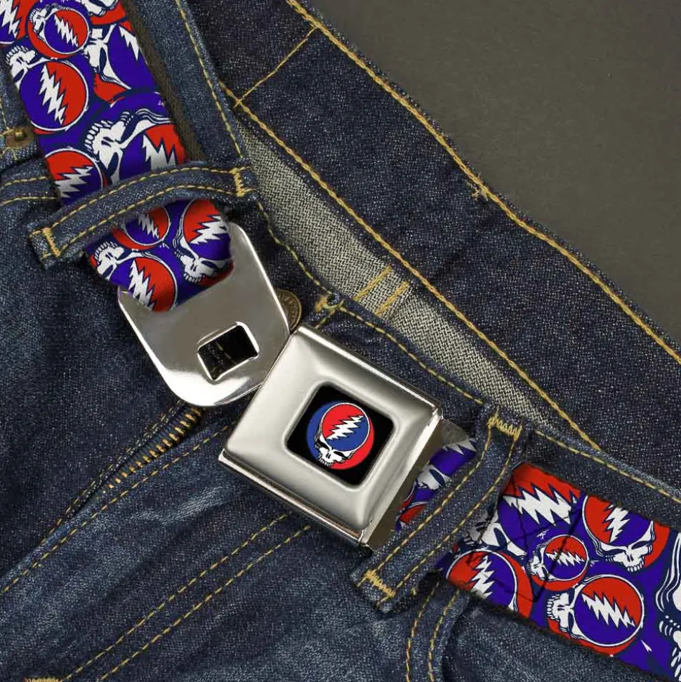 Steal Your Face Seatbelt Belt - Steal Your Face Stacked Red/White/Blue Webbing