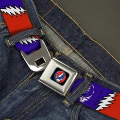 Steal Your Face Seatbelt Belt - Steal Your Face w/Lightning Bolt Repeat Red/White/Blue Webbing