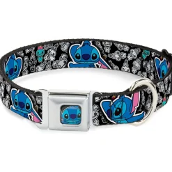 Stitch Face CLOSE-UP Full Color Seatbelt Buckle Collar - Stitch Poses/Mini Scrump Scattered