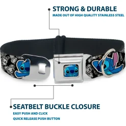 Stitch Face CLOSE-UP Full Color Seatbelt Buckle Collar - Stitch Poses/Mini Scrump Scattered