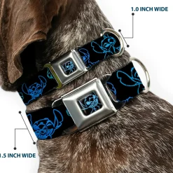 Stitch Pose Full Color Black/Neon Blue Seatbelt Buckle Collar - Electric Stitch Poses Black/Neon Blue