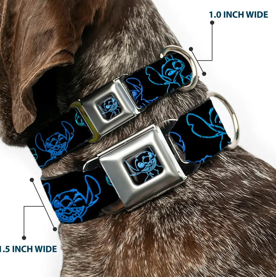 Stitch Pose Full Color Black/Neon Blue Seatbelt Buckle Collar - Electric Stitch Poses Black/Neon Blue