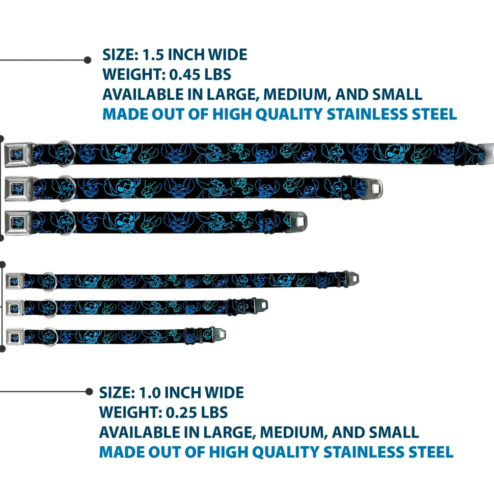 Stitch Pose Full Color Black/Neon Blue Seatbelt Buckle Collar - Electric Stitch Poses Black/Neon Blue