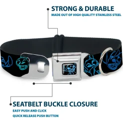 Stitch Pose Full Color Black/Neon Blue Seatbelt Buckle Collar - Electric Stitch Poses Black/Neon Blue