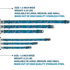 Stitch Smiling CLOSE-UP Full Color Black Seatbelt Buckle Collar - Stitch Expressions/Hibiscus Collage Green-Blue Fade