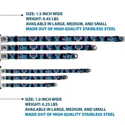 Stitch Smiling CLOSE-UP Full Color Seatbelt Buckle Collar - Stitch 2-Expressions/2-Poses Tropical Flora Black/Purple-Blue Fade