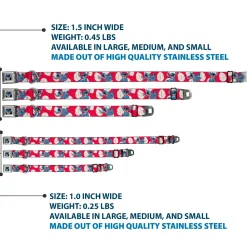 Stitch Smiling Full Color CLOSE-UP Seatbelt Buckle Collar - Lilo & Stitch Stitch 4-Poses/Lilo Dress Leaves Red/Ivory