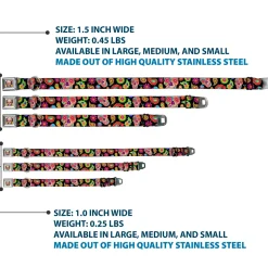 Sugar Skull Starburst Full Color Black/Multi Color Seatbelt Buckle Collar - Bobo Sugar Skull/Paisley Black/Multi Color