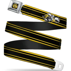SUPER BEE Logo Full Color Black Yellow White Seatbelt Belt - SUPER BEE Logo/Stripes Black/Yellow/White Webbing