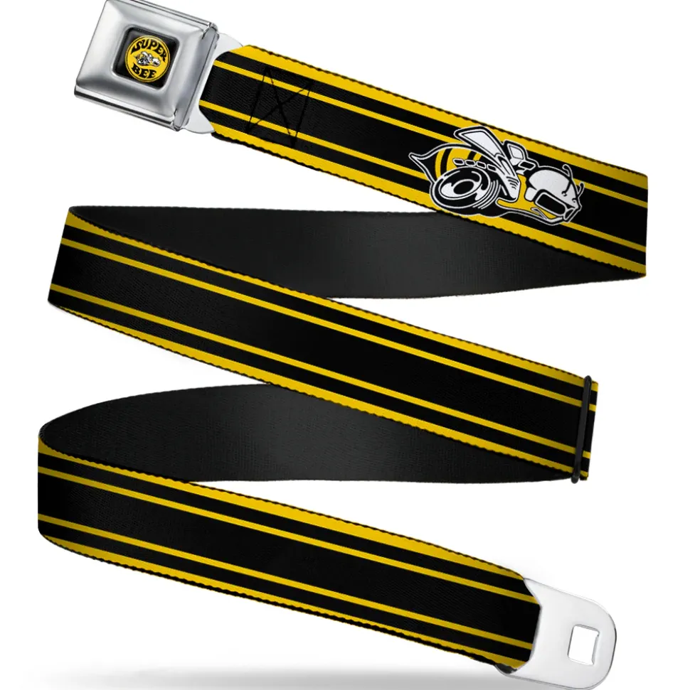 SUPER BEE Logo Full Color Black Yellow White Seatbelt Belt - SUPER BEE Logo/Stripes Black/Yellow/White Webbing