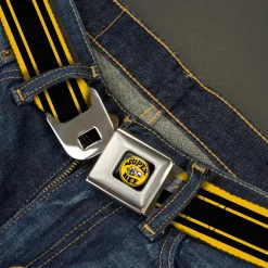 SUPER BEE Logo Full Color Black Yellow White Seatbelt Belt - SUPER BEE Logo/Stripes Black/Yellow/White Webbing
