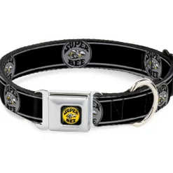 SUPER BEE Logo Full Color Black/Yellow/White Seatbelt Buckle Collar - SUPER BEE Logo/Stripes Black/Gray/Yellow/White