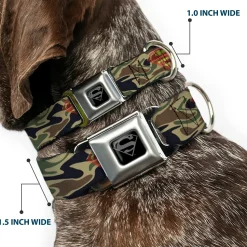 Superman Black Silver Seatbelt Buckle Collar - Superman Shield Camo Olive