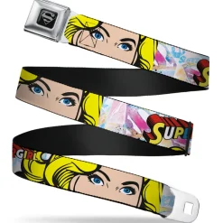 Superman Black Silver Seatbelt Belt - SUPERGIRL w/Face CLOSE-UP Webbing