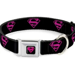 Superman Black/Hot Pink Seatbelt Buckle Collar - Superman Shield Black/Hot Pink