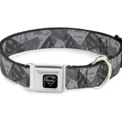 Superman Black/Silver Seatbelt Buckle Collar - Superman Shield Camouflage Grays