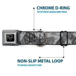 Superman Black/Silver Seatbelt Buckle Collar - Superman Shield Camouflage Grays