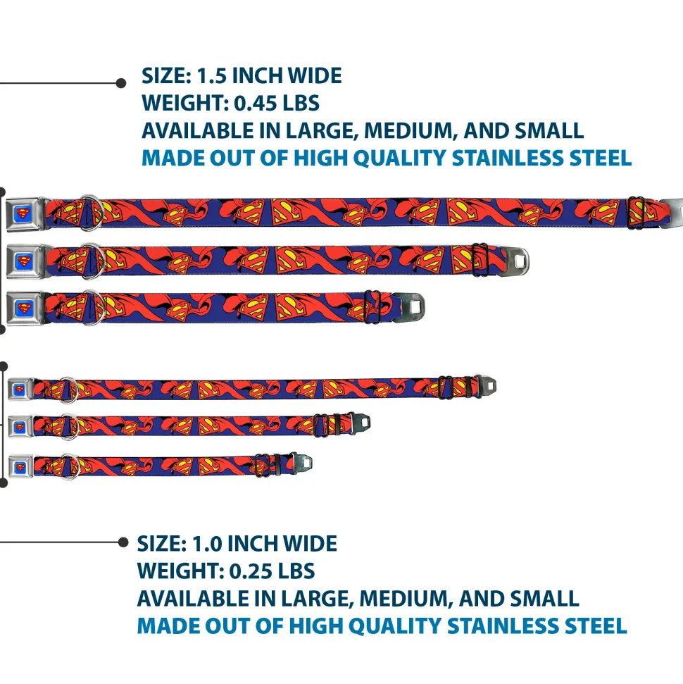 Superman Full Color Blue Seatbelt Buckle Collar - Superman Shield w/Cape