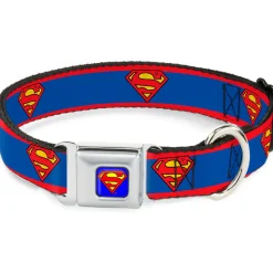 Superman Full Color Blue Seatbelt Buckle Collar - Superman Shield/Stripe Red/Blue
