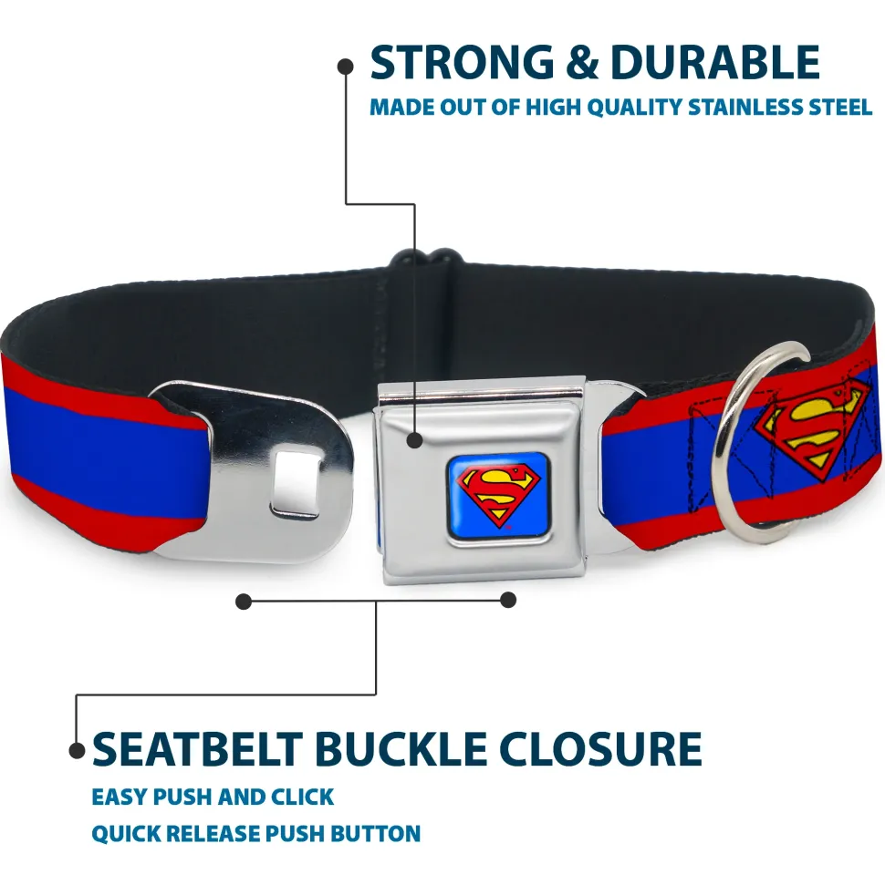 Superman Full Color Blue Seatbelt Buckle Collar - Superman Shield/Stripe Red/Blue